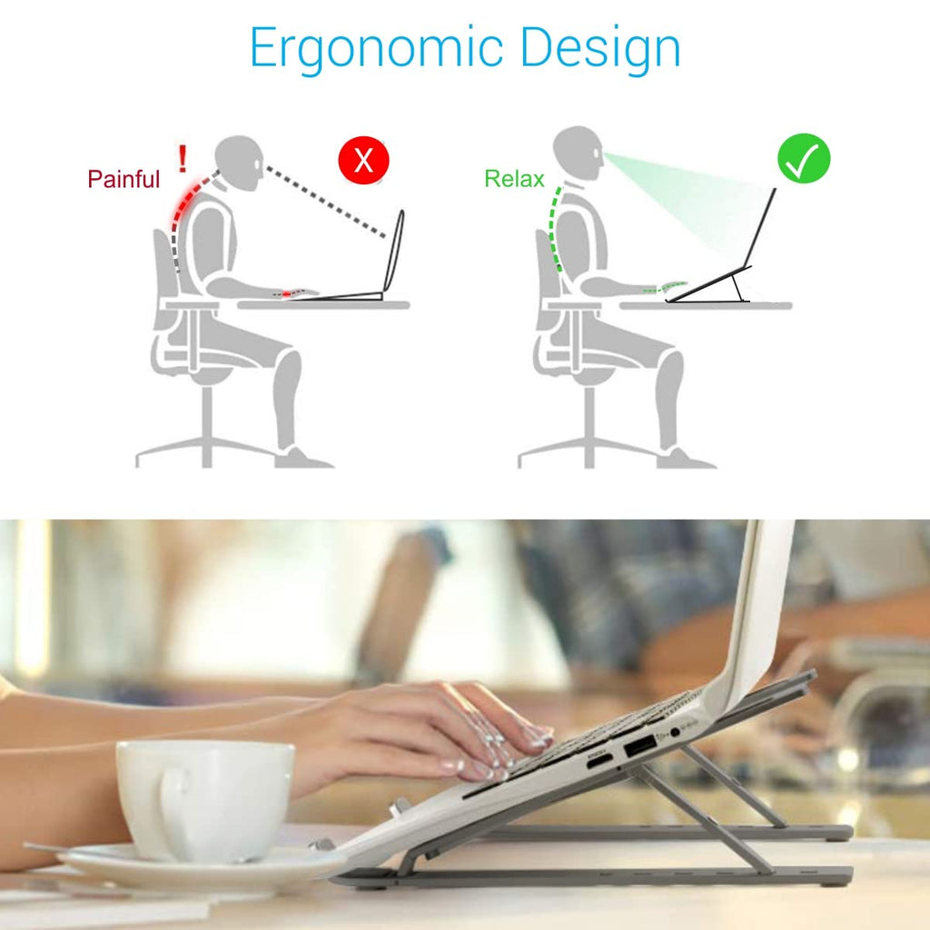 Dyazo 6 Angles Adjustable Aluminum Ergonomic Foldable Portable Tabletop Laptop/Desktop Riser Stand Holder Compatible for MacBook, HP, Dell, Lenovo & All Other Notebook (Silver)