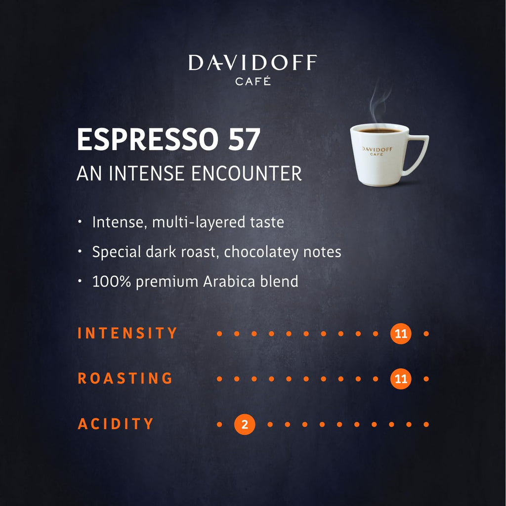 Davidoff Espresso 57 Intense Instant Coffee 11/12 Intensity - 100% Arabica, 3.53 oz 100g, Granule, Glass Bottle