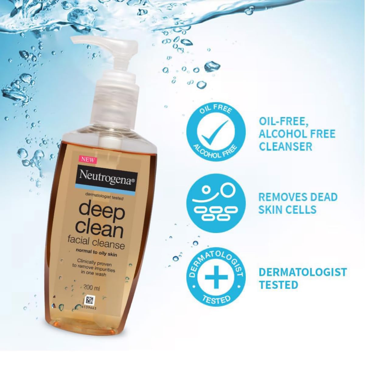 Neutrogena Deep Clean Gentle Facial Cleanser | 2x Glycerin & Cleansing Agent | Alcohol-Free | Dermatologist Tested | Normal to Oily Skin | For Men and Women | 200ml