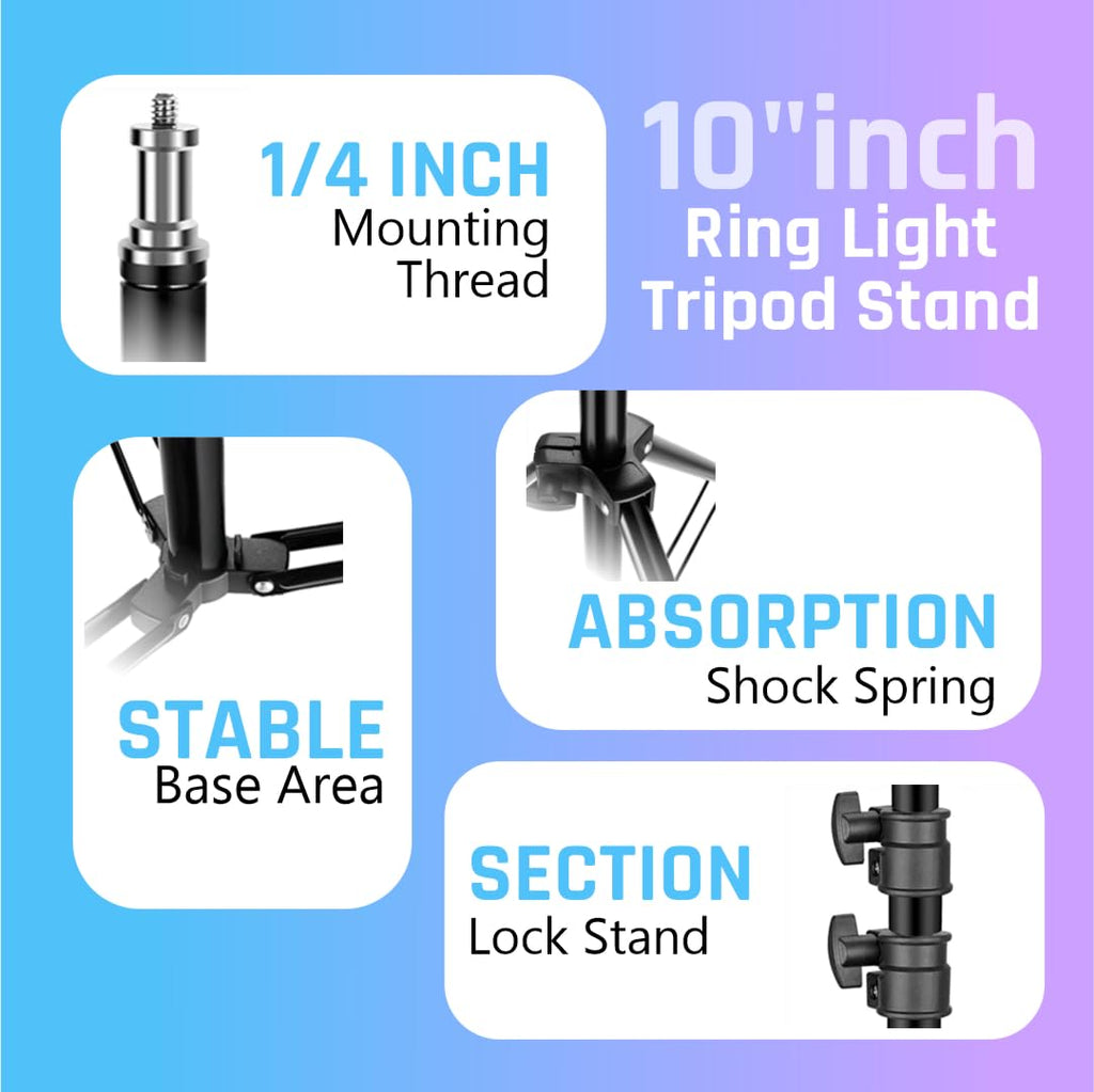 Tygot 10 Inches Big LED Ring Light for Camera, Phone tiktok YouTube Video Shooting and Makeup, 10" inch Ring Light with 7 Feet Long Foldable and Lightweight Tripod Stand