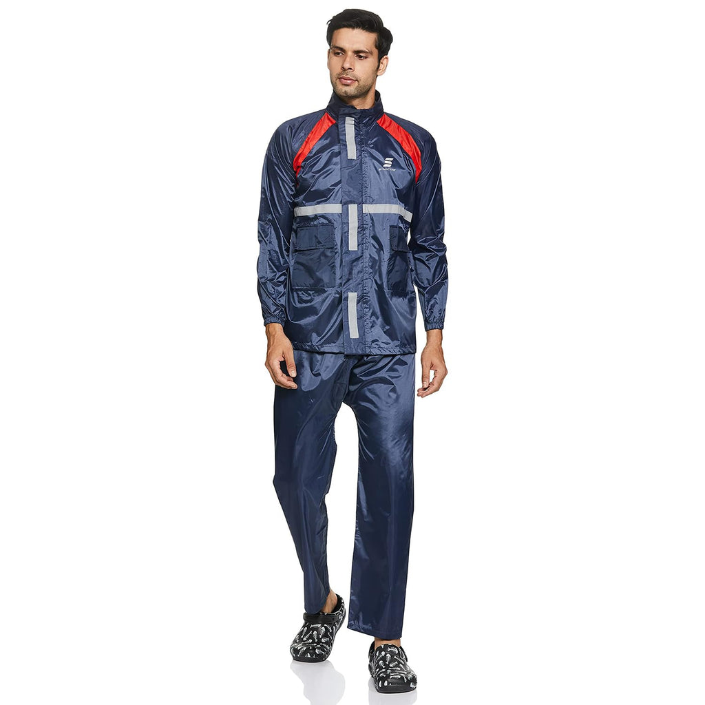 Amazon Brand- Symactive Water Resistant Polyester Long Rain Coat (Blue, XX-Large)