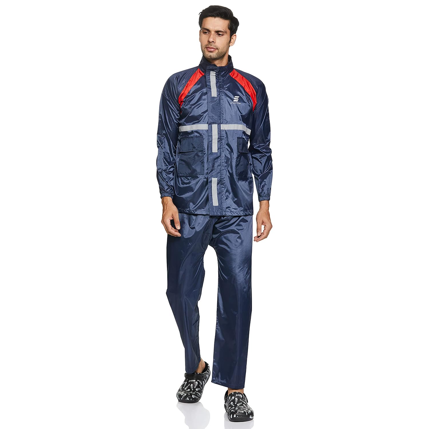 Amazon Brand- Symactive Water Resistant Polyester Long Rain Coat (Blue, XX-Large)