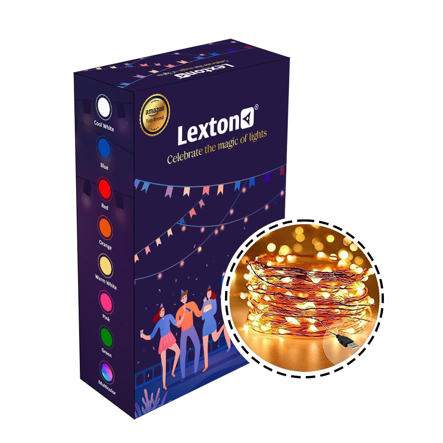 Lexton 10 Meter LED Copper String Light | USB Powered Fairy Lights | Warm White Decorative Lights for Diwali, Festival, Home, Balcony & Outdoor Decoration, Pack of 1