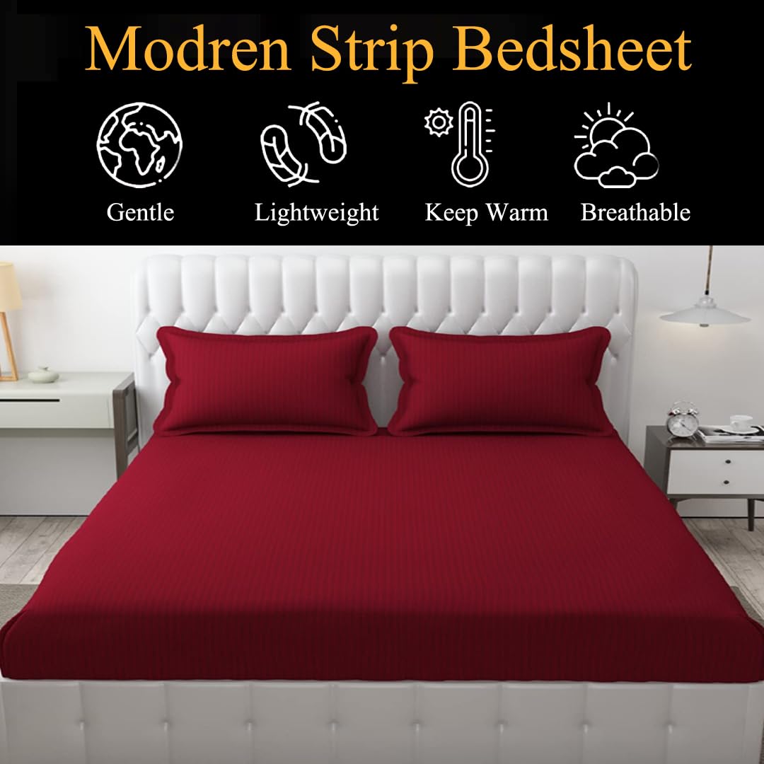 FRESH FROM LOOM Microfiber Wrinkle Resistant|Soft Skin Safe|Breathable Queen Size Flat Solid Bedsheets|Hotel & Home|Double Bedsheet Set With 2 Pillow Covers 144 TC (95X90 Inches Maroon)