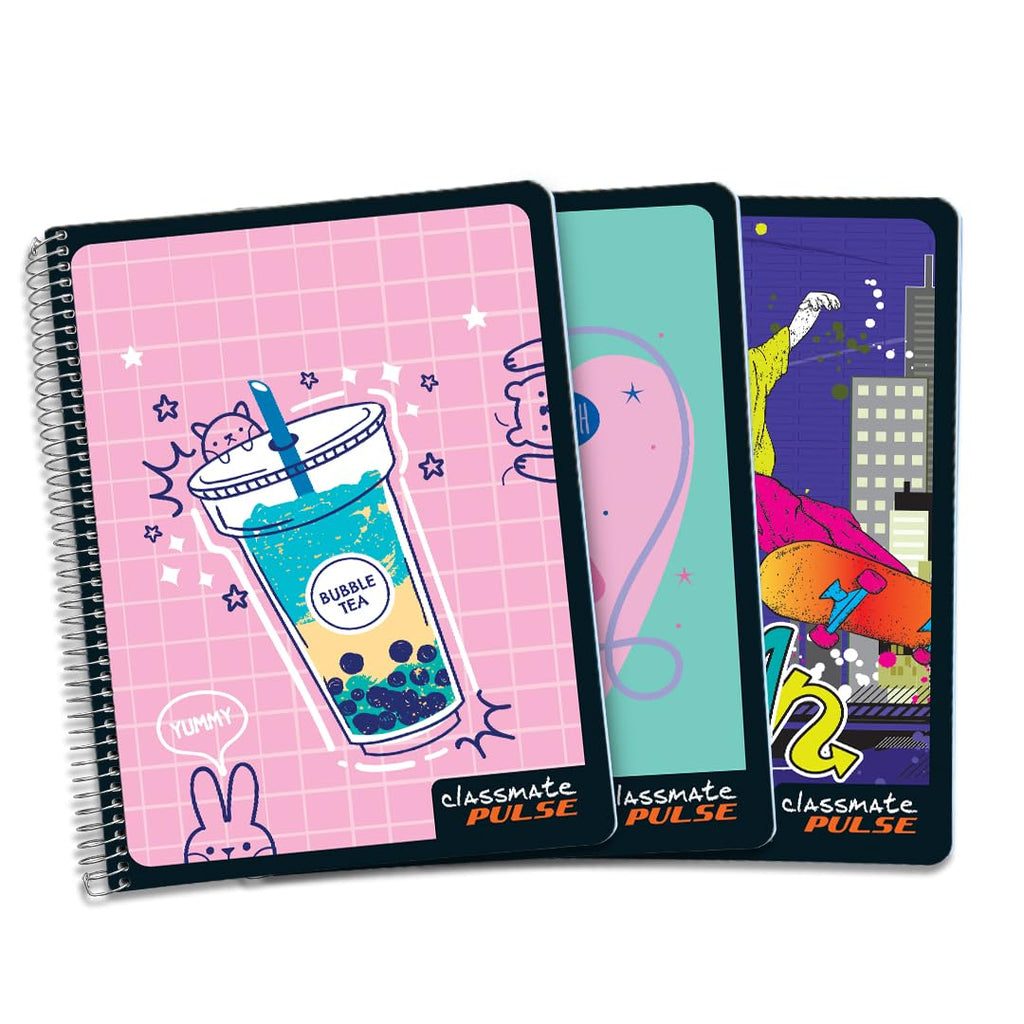 Classmate Pulse Long Book - 180 Pages | Single Line | 29.7cm x 21.0cm | Wiro Binding | Pack of 3 Notebooks | Ruled Long Size Notebook for Students