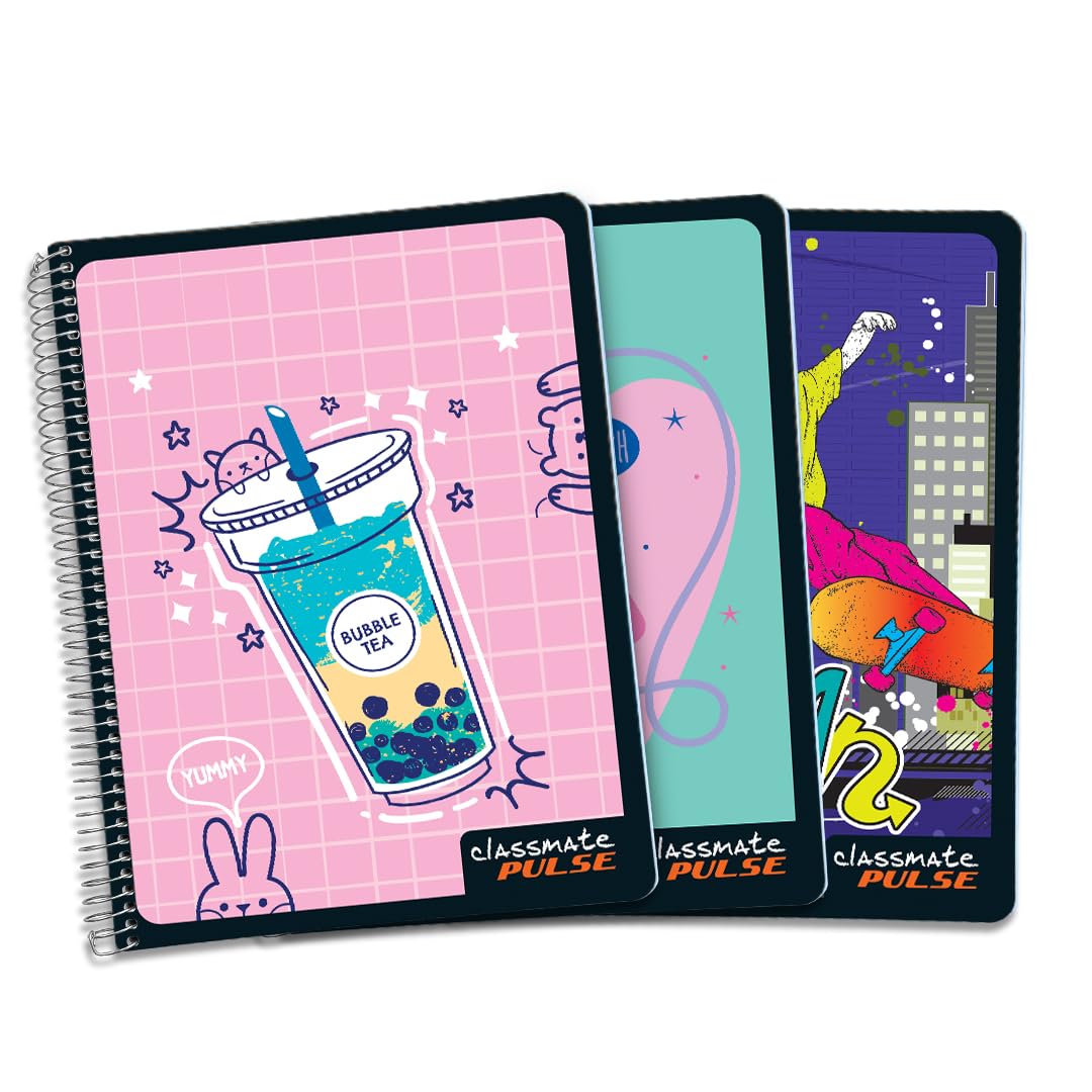 Classmate Pulse Long Book - 180 Pages | Single Line | 29.7cm x 21.0cm | Wiro Binding | Pack of 3 Notebooks | Ruled Long Size Notebook for Students