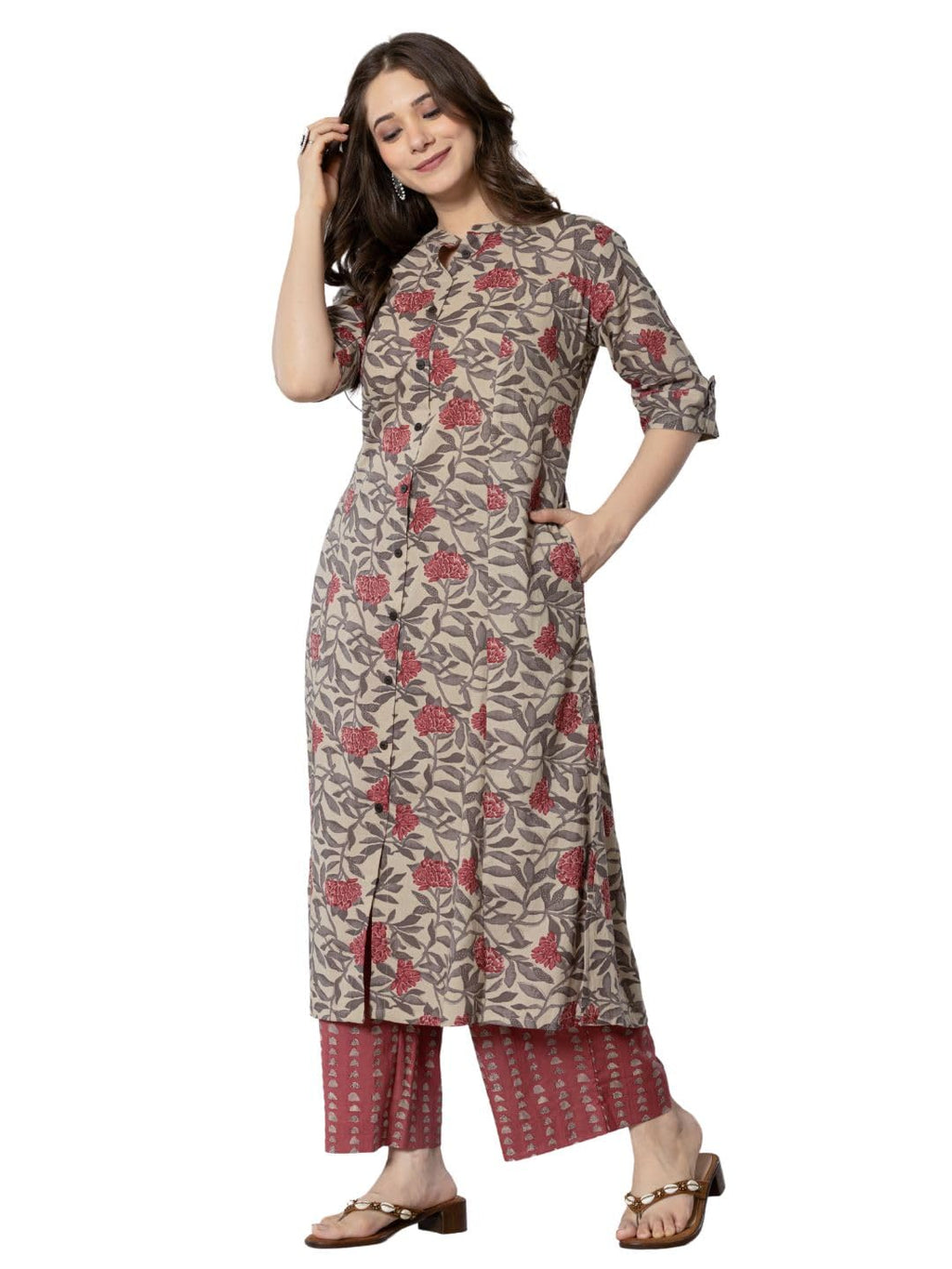 rytras Women's Cotton Kurta with Palazzo Pant Set