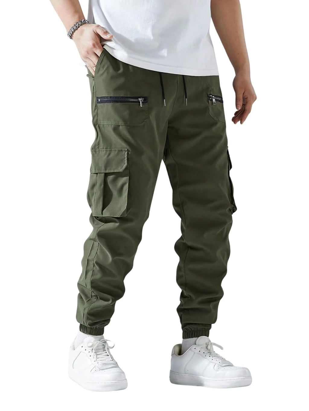 Leriya Fashion Men Mid Rise Cargo Pants with 6 Pockets, Premium Cotton Drawstring Trousers, Comfortable Casual Workwear Joggers, Stretchable Track Pants for Office and Parties