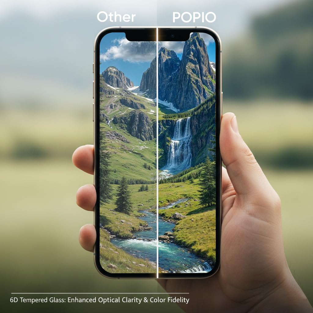 POPIO Military-Grade Gorilla Tempered Glass Compatible For iPhone 12/12 Pro (Black) Edge-To-Edge Protector Coverage With Easy Installation Kit