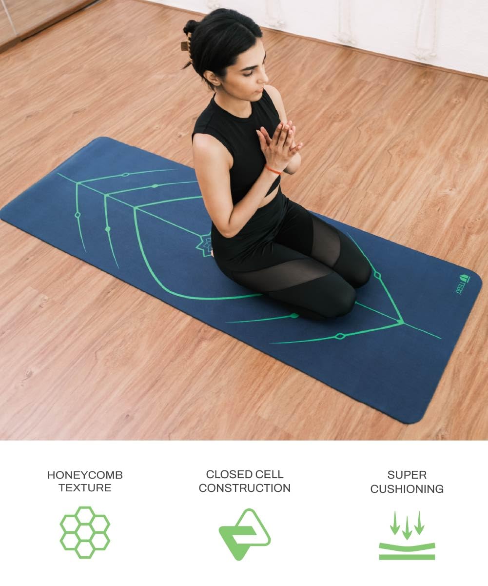 4MM Thick, Light Weight with Anti-Slip Dual Side Embossed Yoga Mat with Carrying Strap For Men aand Women (4MM, Blue)