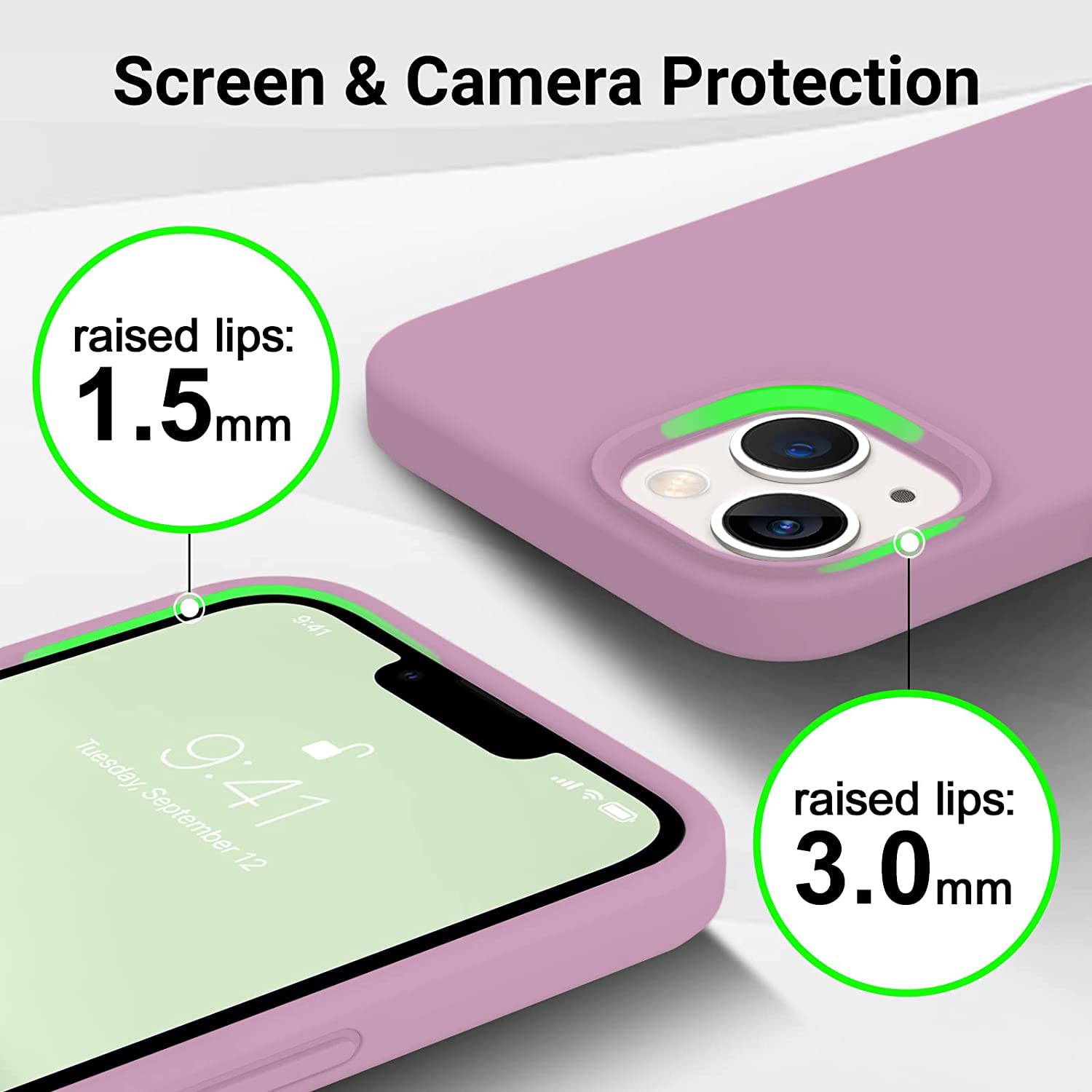 LOXXO® Compatible with iPhone 13 Case, Liquid Silicone Case, Full Body Protective Cover, Shockproof, Slim Phone Case, Anti-Scratch Soft Microfiber Lining, 6.1 inch - Lilac