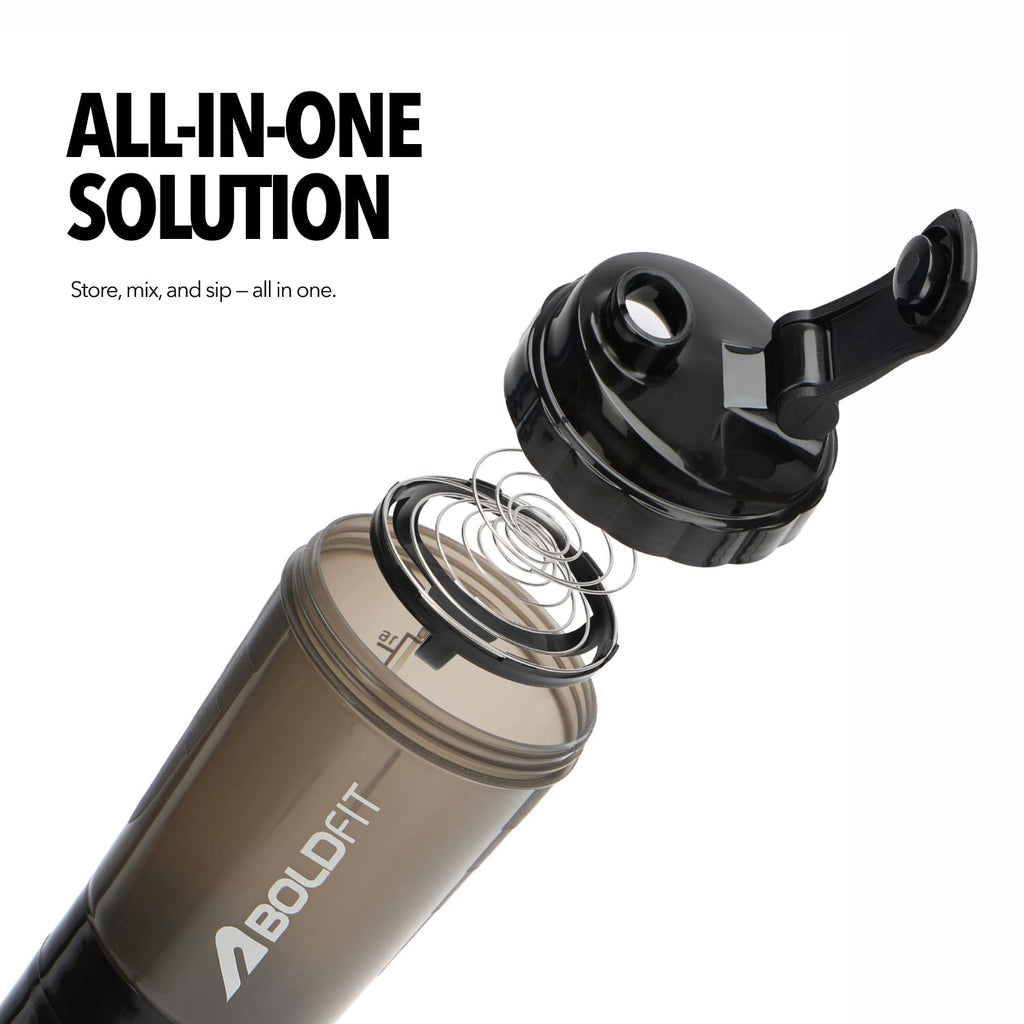 Boldfit Shaker for Gym, Protein Shaker Bottle with 2 Storage Compartment Eco-Friendly Reusable Pre Workout and Supplements Gym Blender High Density Polyethylene