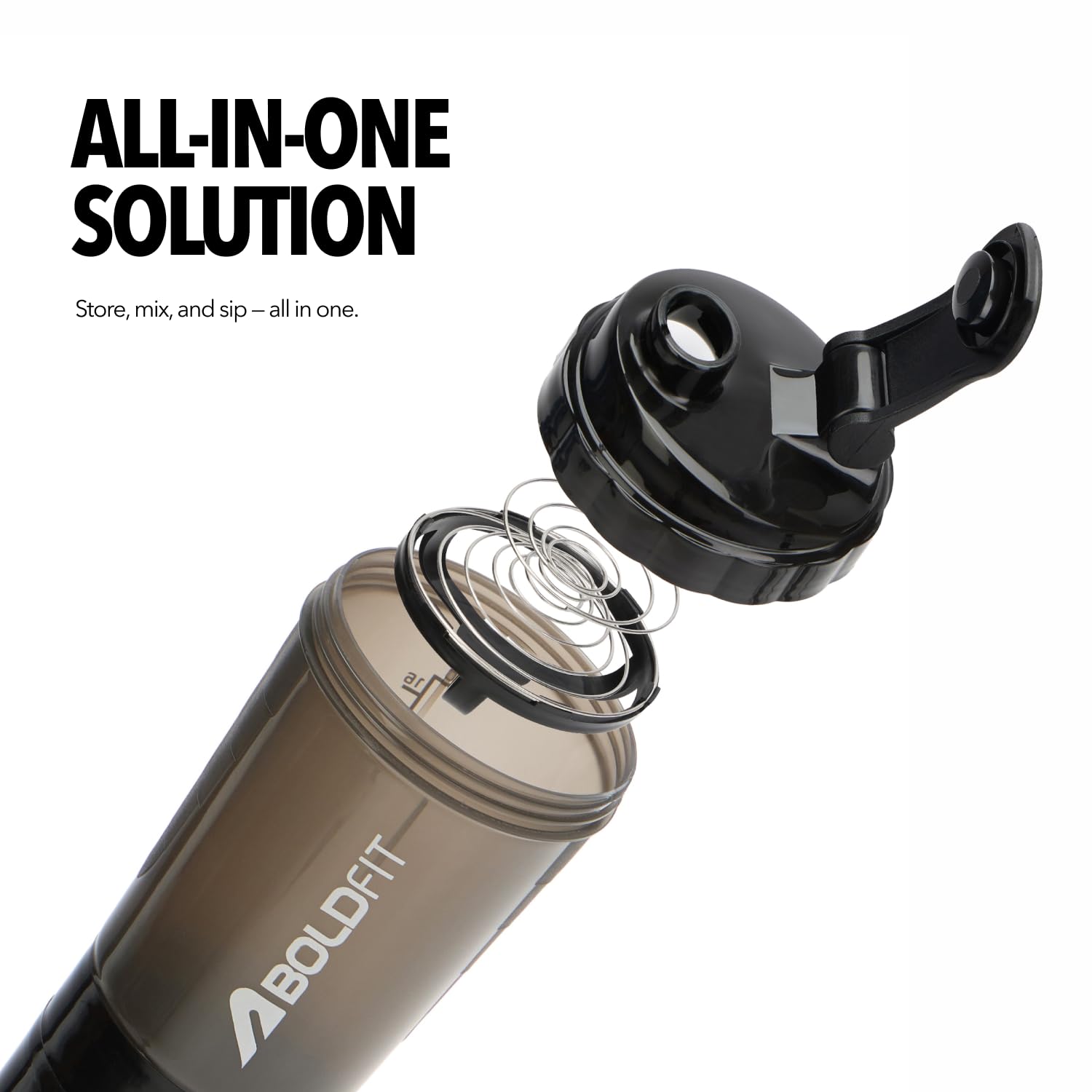 Boldfit Shaker for Gym, Protein Shaker Bottle with 2 Storage Compartment Eco-Friendly Reusable Pre Workout and Supplements Gym Blender High Density Polyethylene