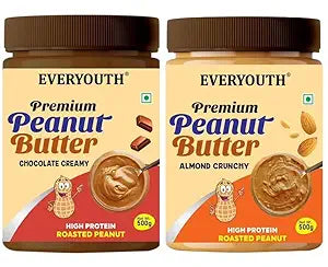 EVERYOUTH Premium Peanut Butter Chocolate Creamy & Almond Crunchy Nut Butter | 1 kg Jar | Smooth & Crunchy Spread