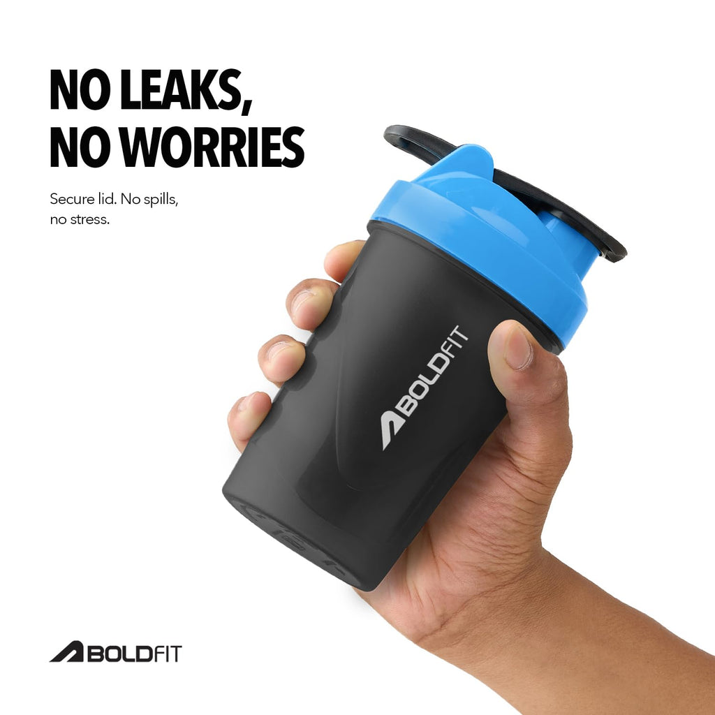 Boldfit shaker for gym leakproof gym shaker bottle ideal for Protein, Pre Workout, Bcaas sports bottle Workout water sipper for men, Plastic, 500 ML, Blue