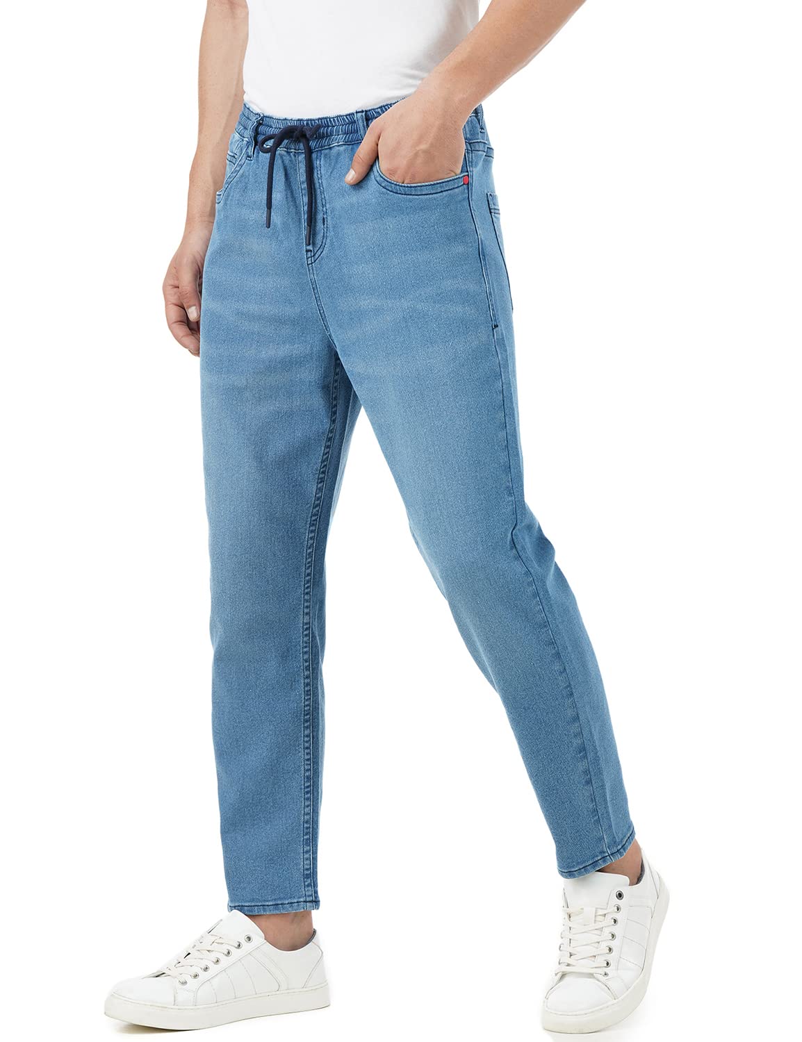 INKD Men's Jogger Jeans - Mid-Rise | Cotton Blend | Stretchable Fabric| Elasticated Waistband | Classic 5 Pocket Styling | Jeans for Men