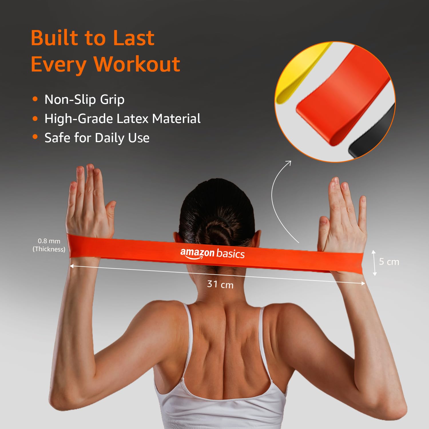 Amazon Basics Resistance Band Set of 5 | Stretching & Pull Up Power Bands | 600 mm | Suitable for Home & Gym Workouts | for Men & Women | Multicolor