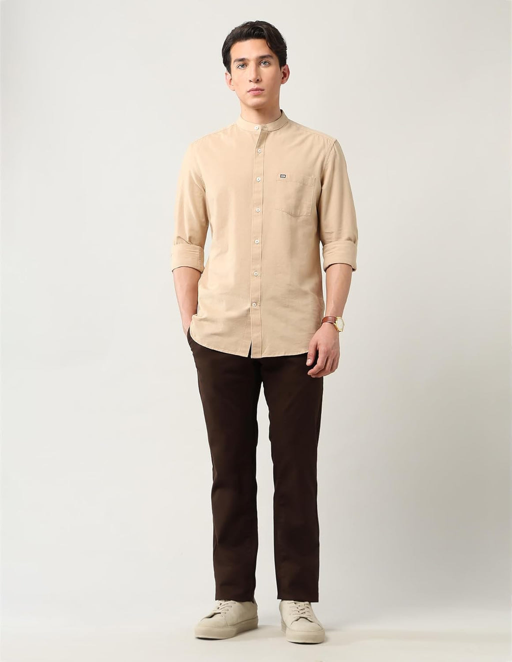 Arrow Sports Men's Slim Fit Pure Cotton Mandarin Shirt