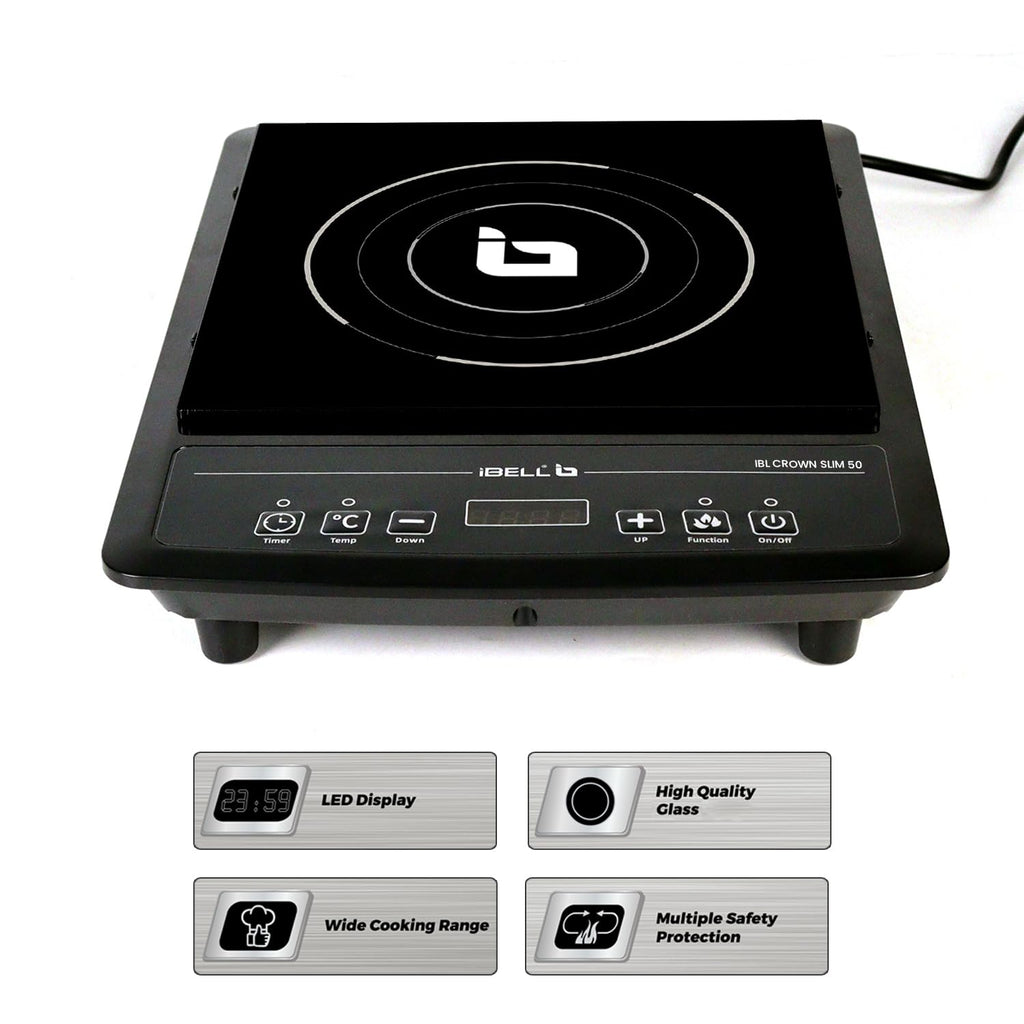 IBELL SLIM50 Induction Cooktop, 2000W, BIS Certified, LED Display, 2 Yr Warranty, Auto Shut-Off, Over Heat Protection (Black)