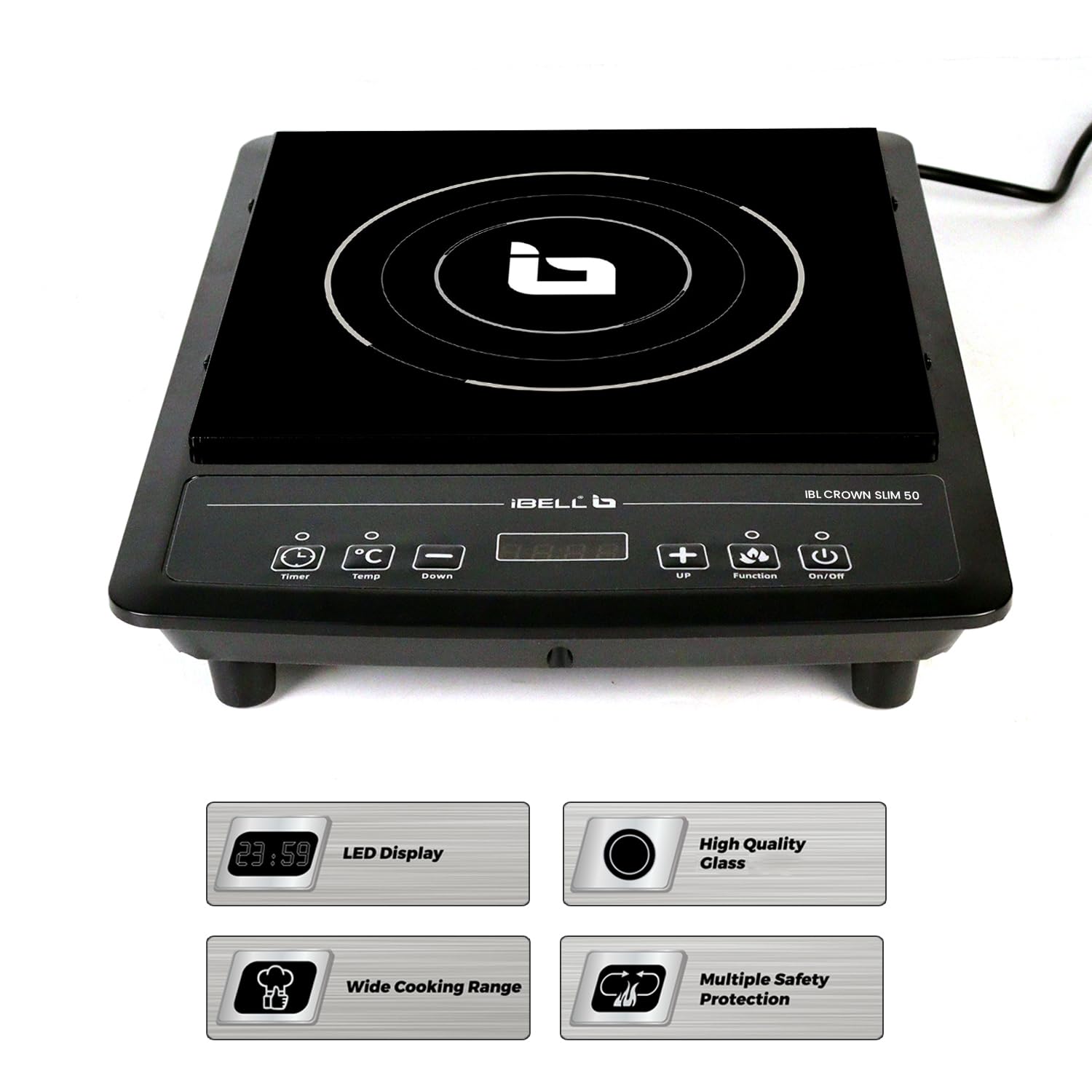IBELL SLIM50 Induction Cooktop, 2000W, BIS Certified, LED Display, 2 Yr Warranty, Auto Shut-Off, Over Heat Protection (Black)