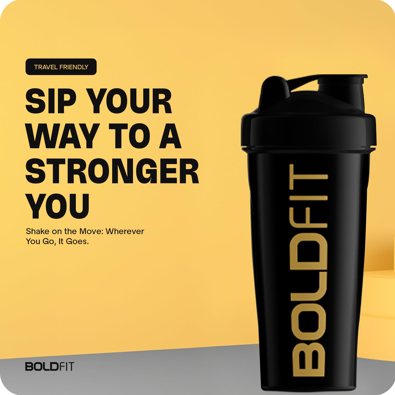 Boldfit Bold Gym Shaker Bottle 700ml, Bottles For Protein Shake 100% Leakproof Guarantee Protein Shaker/Sipper, Ideal For Protein, Pre Workout And BCAAs & Water BPA Free Material,Plastic,Black
