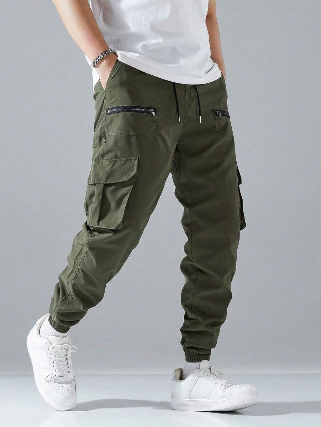 Leriya Fashion Men Mid Rise Cargo Pants with 6 Pockets, Premium Cotton Drawstring Trousers, Comfortable Casual Workwear Joggers, Stretchable Track Pants for Office and Parties