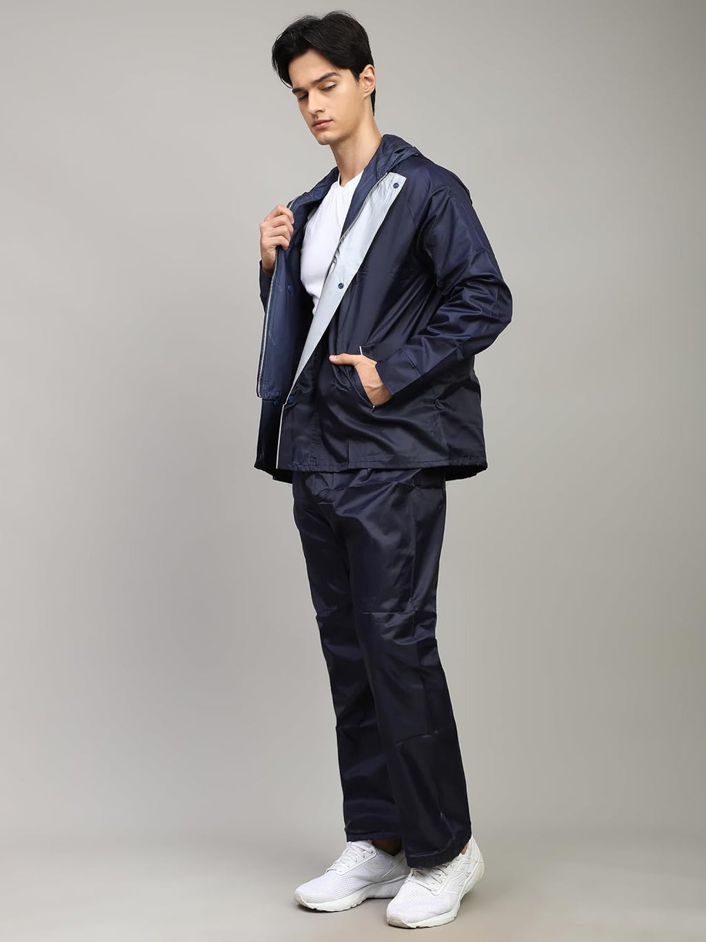 Shasmi Black Rain Coat for Men Waterproof Raincoat with Pants Polyester Double Layer Rain Coat For Men Bike Rain Suit Rain Jacket Suit Inner Mobile Pocket with Storage Bag (Rainy 174)