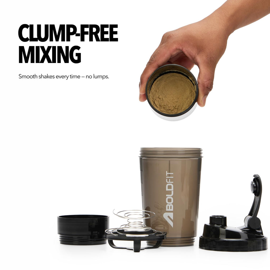 Boldfit Shaker for Gym, Protein Shaker Bottle with 2 Storage Compartment Eco-Friendly Reusable Pre Workout and Supplements Gym Blender High Density Polyethylene