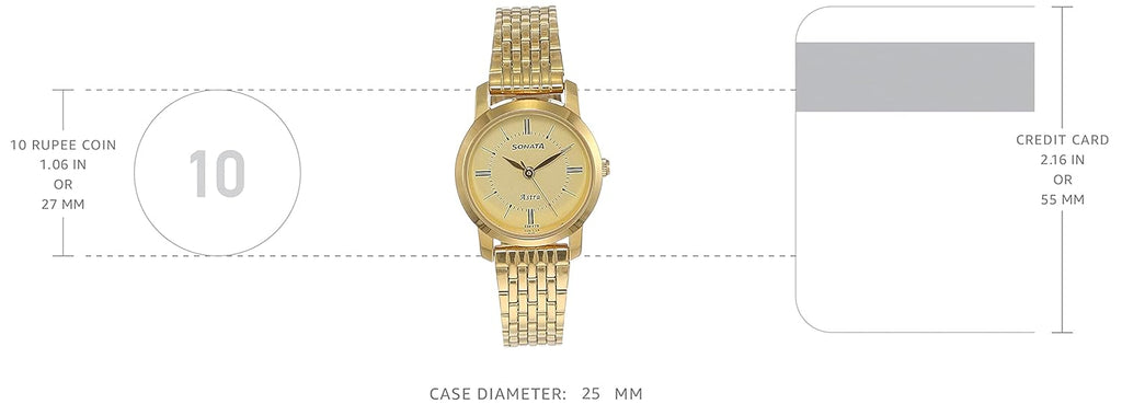 Sonata Quartz Analog Champagne Dial Stainless Steel Strap Watch for Women-NS87018YM01/NT87018YM01