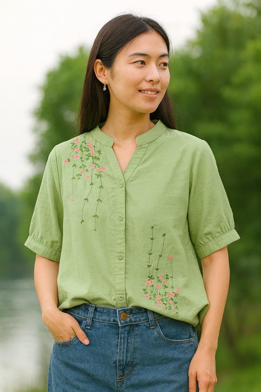 LITZO Shirts for Women – Korean Style Long Sleeve Oversized Button Down | Plus Size Workwear Top for Office & Casual Wear (L-98-101)