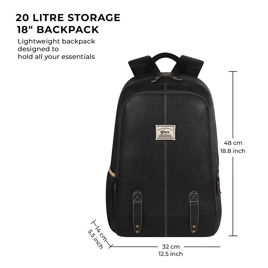 Gear Classic Anti Theft Faux Leather 14 cms Black Laptop Backpack (LBPCLSLTH0101)