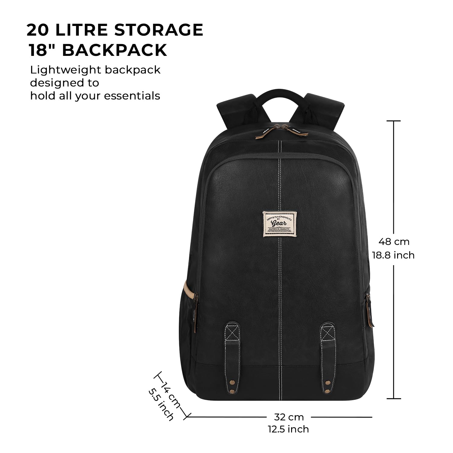 Gear Classic Anti Theft Faux Leather 14 cms Black Laptop Backpack (LBPCLSLTH0101)