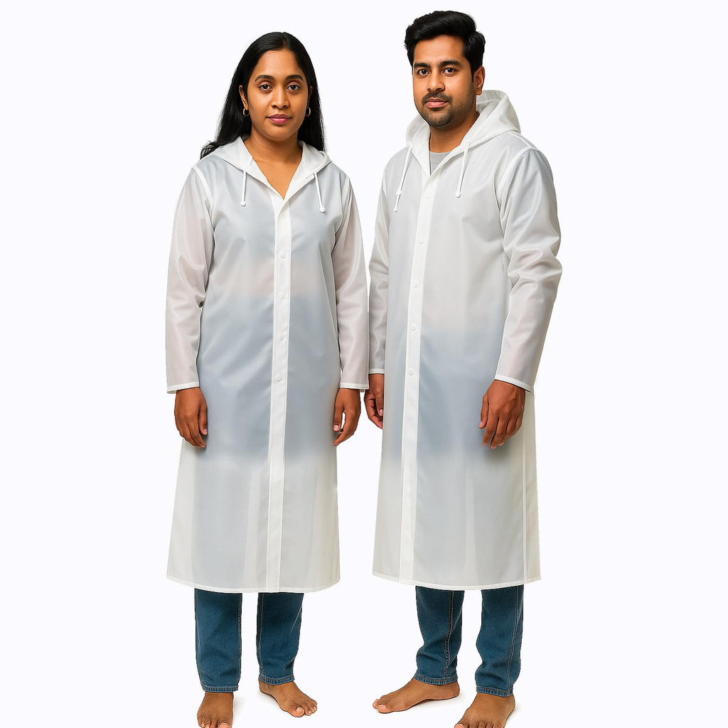 Allextreme EVA Waterproof Unisex Rain Coat Hooded Full Sleeves Outdoor Men, Women, Boys & Girls Rainwear Poncho Raincoat for Camping, Hiking & Travelling (Universal Size,1 Pc White)
