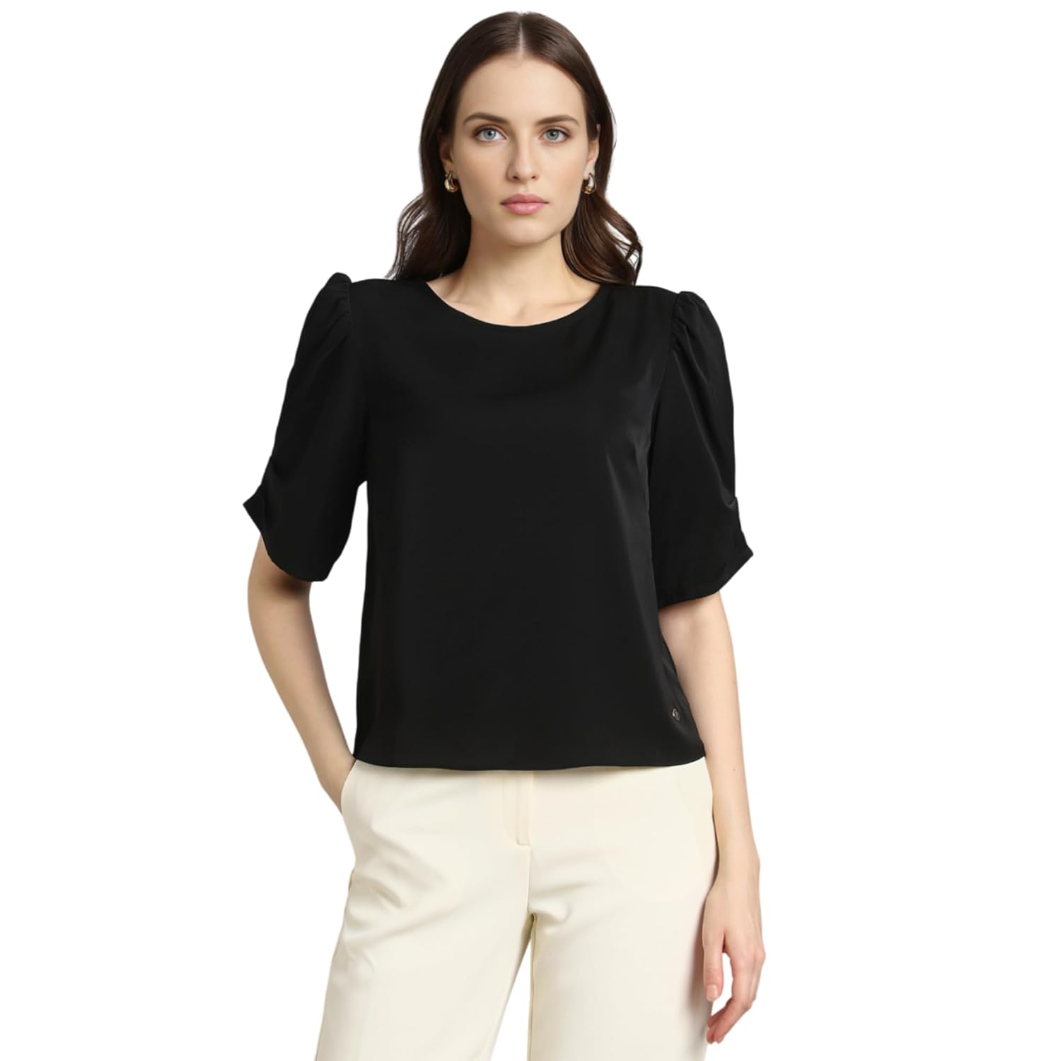 Van Heusen Women's Regular Fit Half Sleeve Round Neck Formal Top