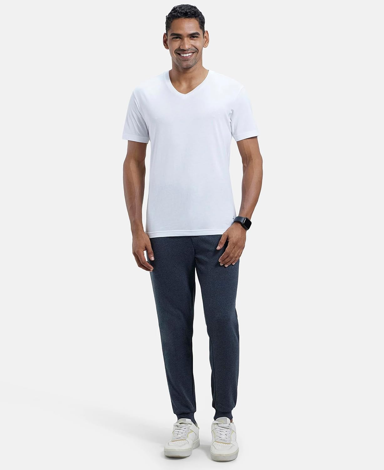 Jockey AM71 Men's Super Combed Cotton Rich Slim Fit Mid Rise Dual Tone Joggers with Zipper Pockets