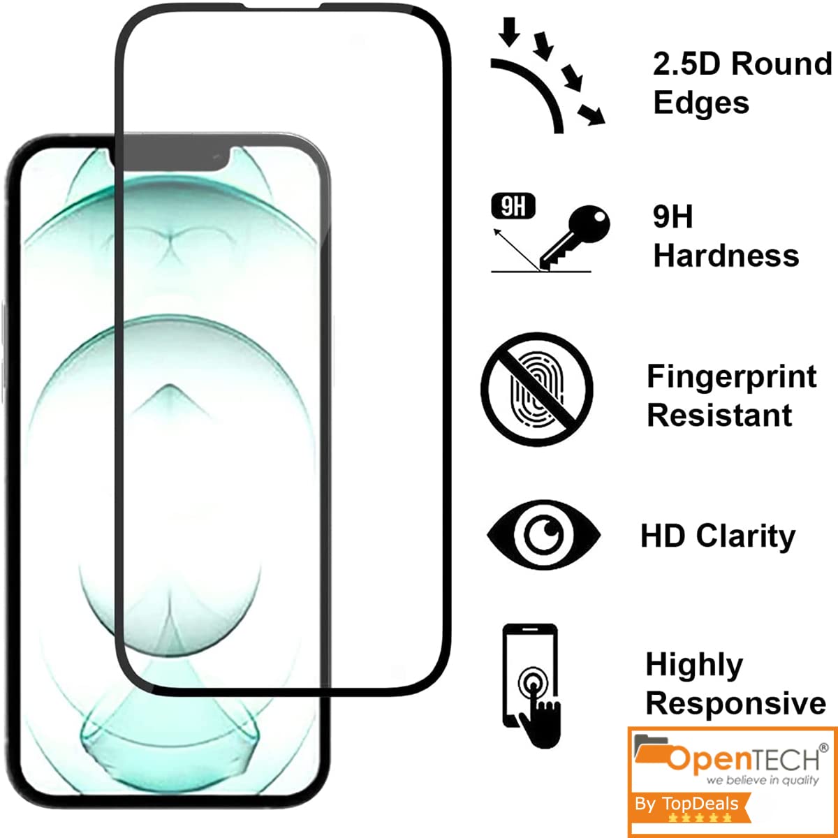 OpenTech® Military-Grade Premium Tempered Glass Screen Protector for iPhone 13/13 Pro / 14 / 16e with Edge to Edge Coverage - Case Friendly, Anti-scratch and Bubble free installation kit