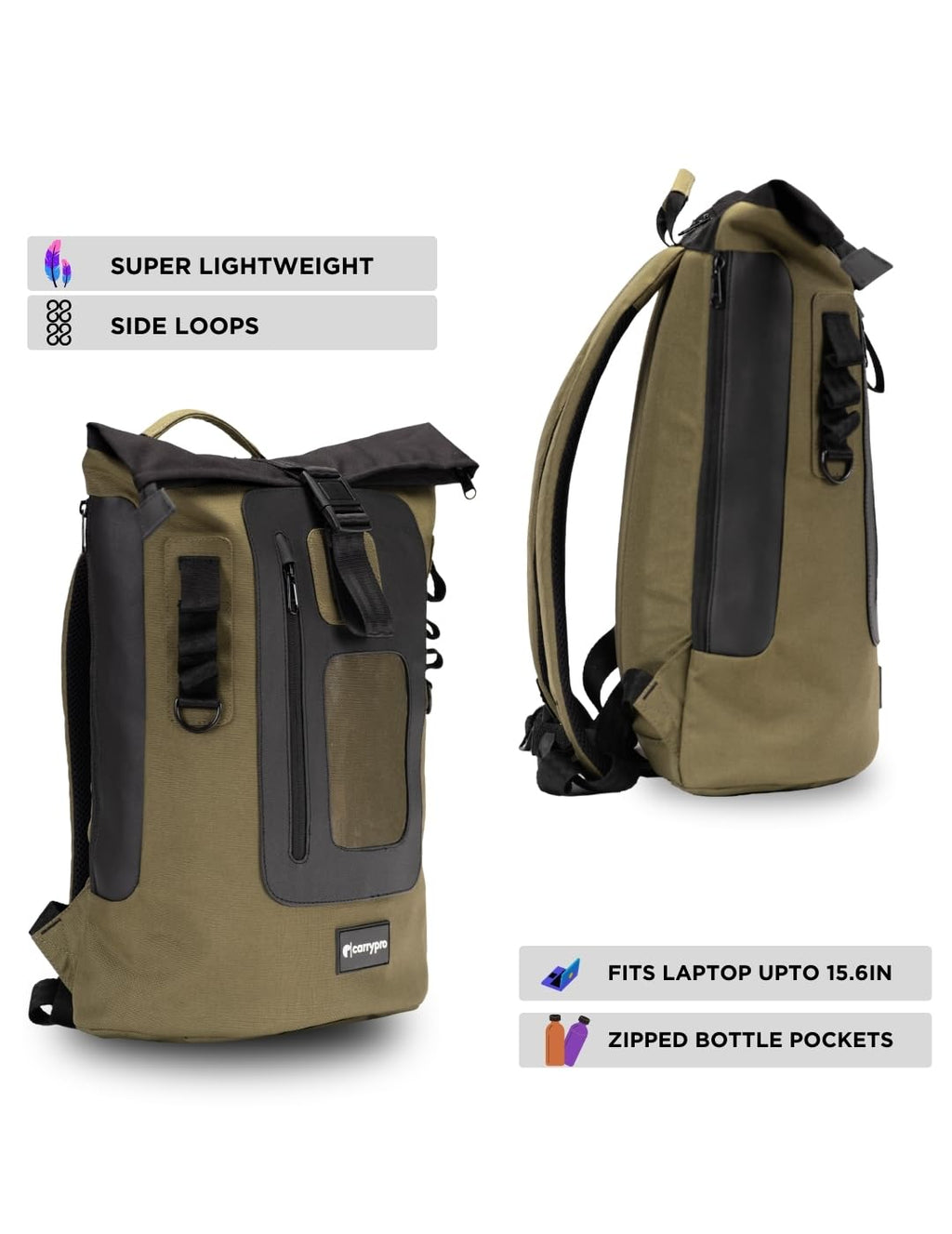CarryPro MOJO V2.0 – Ultra Lightweight Everyday Backpack (Fits 15.6” Laptop) | Unisex Design for Men & Women | Durable & Stylish | 1-Year Warranty | Made in India