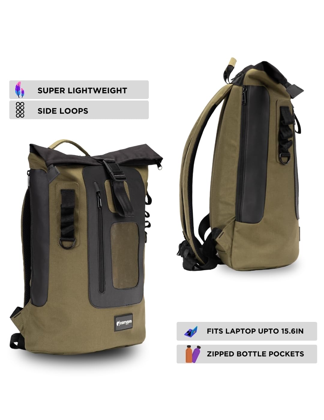 CarryPro MOJO V2.0 – Ultra Lightweight Everyday Backpack (Fits 15.6” Laptop) | Unisex Design for Men & Women | Durable & Stylish | 1-Year Warranty | Made in India