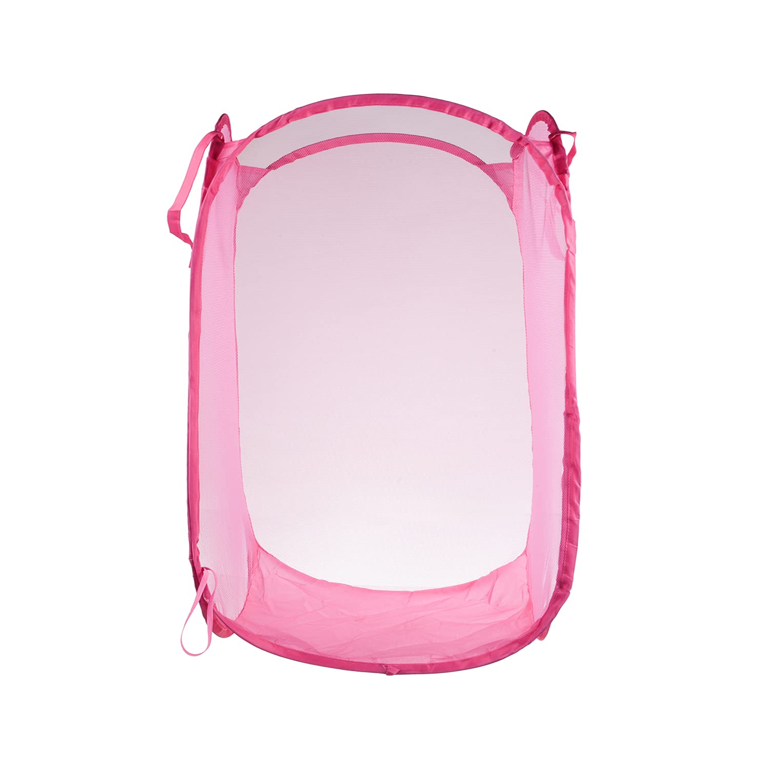 Kuber Industries Laundry Basket | Net Foldable Laundry | Nylon Storage Basket with Handle | Clothes Basket for Home | Hostel | Toy Storage | 20 Liter | Pack of 2 | Pink