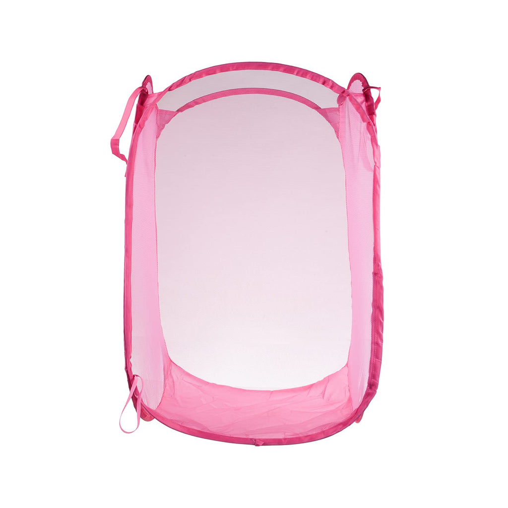 Kuber Industries Laundry Basket | Net Foldable Laundry | Nylon Storage Basket with Handle | Clothes Basket for Home | Hostel | Toy Storage | 20 Liter | Pink