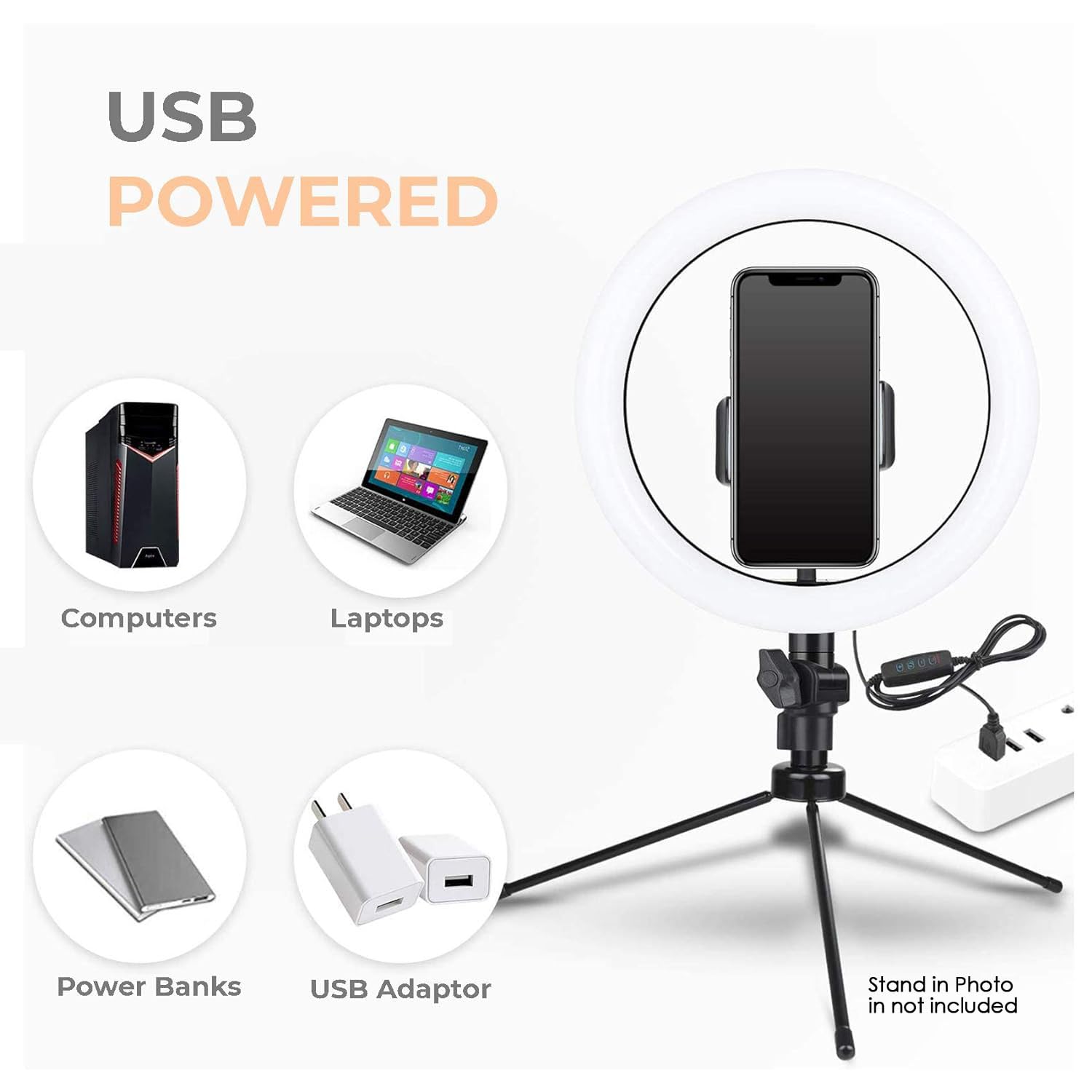 Conbre 10-inch Ring Light | 3 Color Modes | 10 Brightness Settings | Compatible with All Smart Phones | Suitable for Vlogging, YouTube, Photoshoots, Live Streaming & More (White, 10")