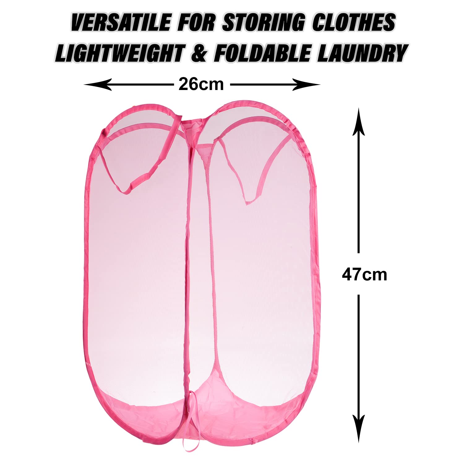 Kuber Industries Laundry Basket | Net Foldable Laundry | Nylon Storage Basket with Handle | Clothes Basket for Home | Hostel | Toy Storage | 20 Liter | Pink