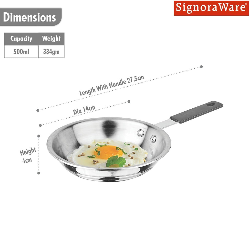 SignoraWare Artista Tri-Ply Stainless Steel Mini Frypan 12.5cm | Less Oil Needed | Save Energy & Time | Easy to Clean | Ideal for Quick Stir-Fries | Best for Toast Bread, Buns Or Mini Dosa (500ml)