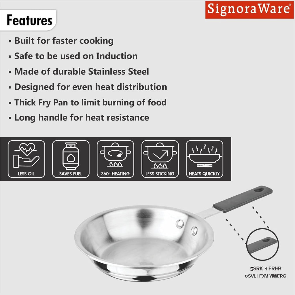 SignoraWare Artista Tri-Ply Stainless Steel Mini Frypan 12.5cm | Less Oil Needed | Save Energy & Time | Easy to Clean | Ideal for Quick Stir-Fries | Best for Toast Bread, Buns Or Mini Dosa (500ml)