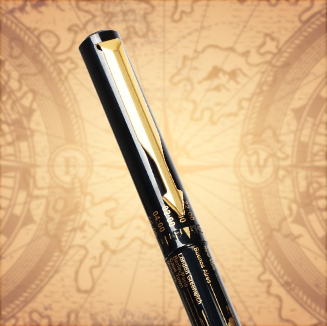 Parker Special Edition Vector Time Check Gold Trim Roller Ball Pen | Ink Color Blue | Navigator Technology | Moulded Cap & barrel in world wide time Zones