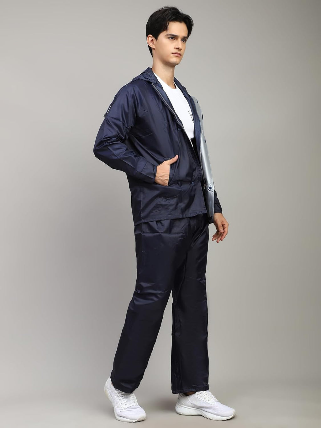 Shasmi Black Rain Coat for Men Waterproof Raincoat with Pants Polyester Double Layer Rain Coat For Men Bike Rain Suit Rain Jacket Suit Inner Mobile Pocket with Storage Bag (Rainy 174)