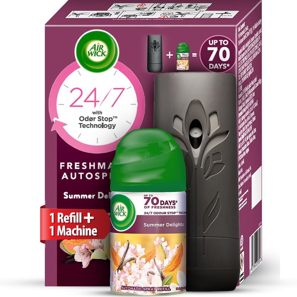 Airwick Freshmatic Automatic Air Freshener Kit [Machine + 1 Refill] - 250ml | Summer Delights with White flowers,melon, vanilla fragrances| 2600 Sprays Guaranteed | Lasts up to 70 days