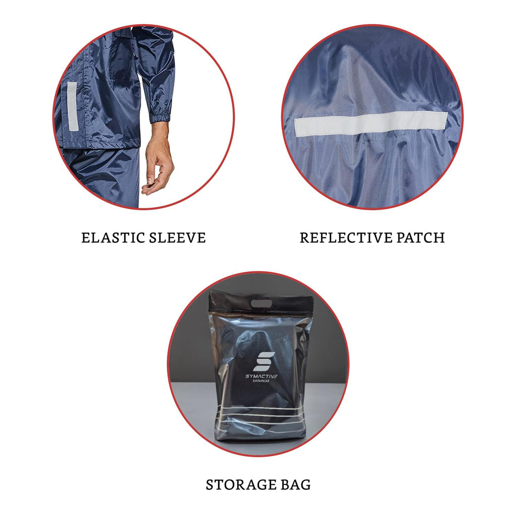 Amazon Brand- Symactive Water Resistant Polyester Long Rain Coat (Blue, XX-Large)