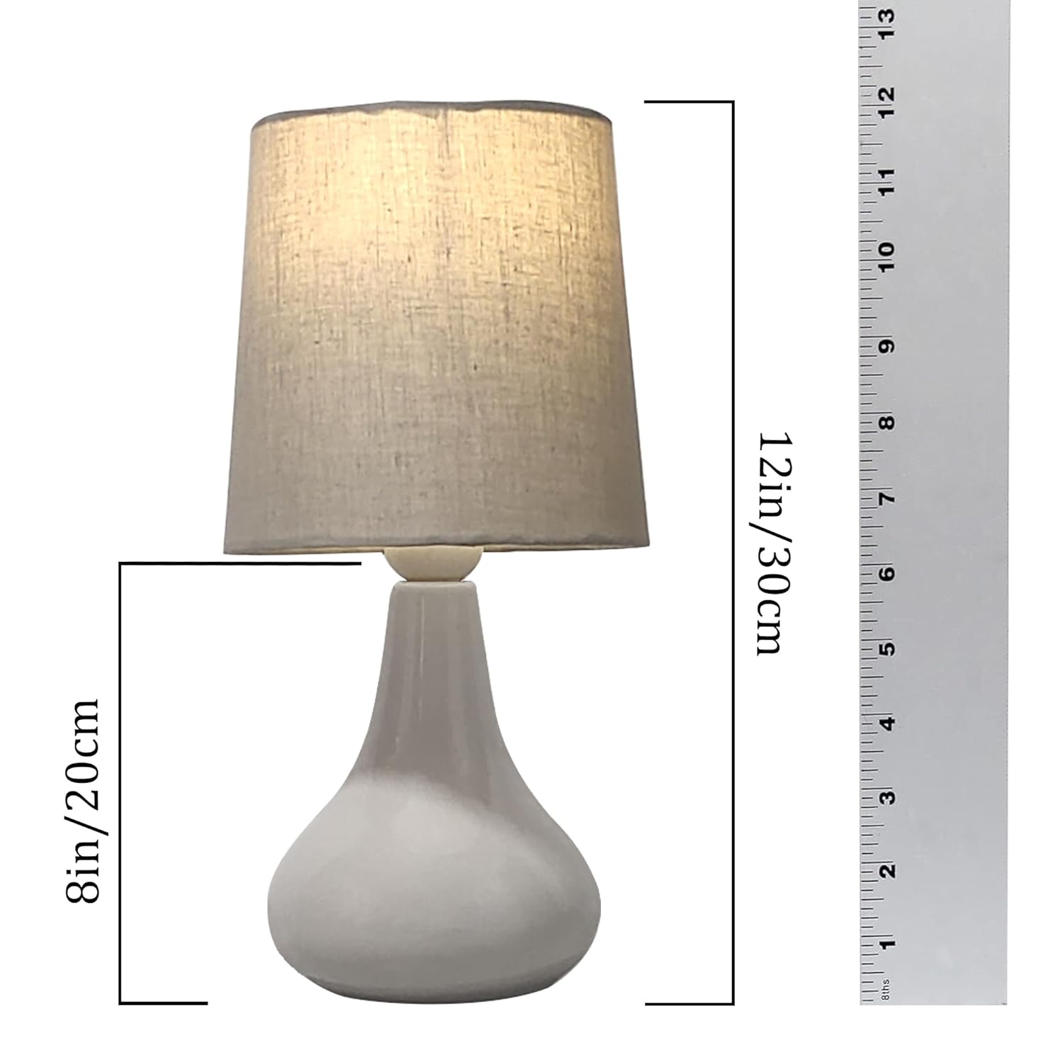 Homesake Modern Small Ceramic LED Table Lamp, Classic Bedside Desk Lamp for Living Room Bedroom, Farmhouse Nightstand Lamps with Fabric Shade (Gray)