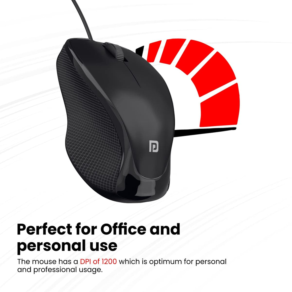 Portronics Toad 101 Wired Optical Mouse with 1200 DPI, Plug & Play, Hi-Optical Tracking, 1.25M Cable Length, 30Lakhs Click Life(Black)